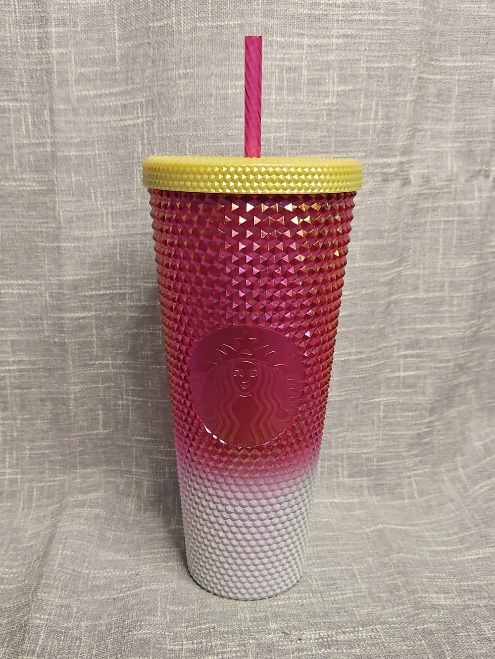 Starbucks Pink to White Ombre Studded Tumbler with Yellow Lid and Pink Straw